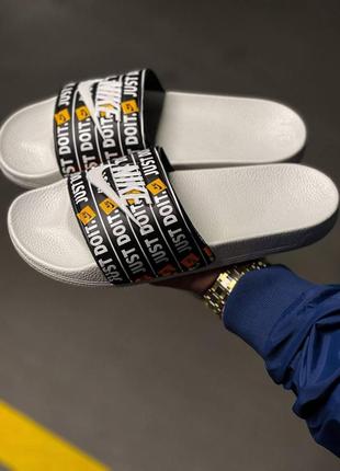 Nike just do it black&white шльопанці чоловічі біло-чорні найк джаст дуіт хорошої якості літні чорні білі