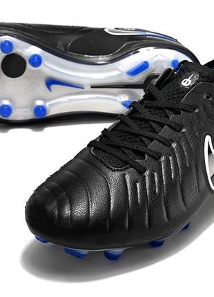 Бутси nike tiempo legend 10 fg чорні найк ленджент чорного кольору футбольне взуття з шипами для гри у футбол4 фото