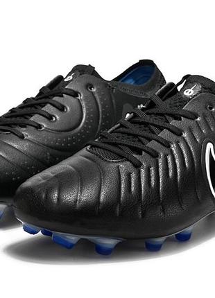 Бутси nike tiempo legend 10 fg чорні найк ленджент чорного кольору футбольне взуття з шипами для гри у футбол8 фото