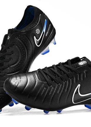Бутси nike tiempo legend 10 fg чорні найк ленджент чорного кольору футбольне взуття з шипами для гри у футбол7 фото