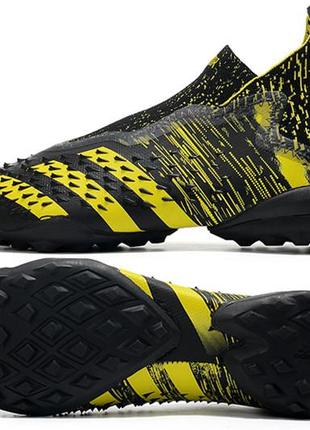 Сороконіжки adidas predator freak tf чорно-жовті дитячі сороконіжки адідас предатор жовті футбольне взуття унісекс чорного кольору