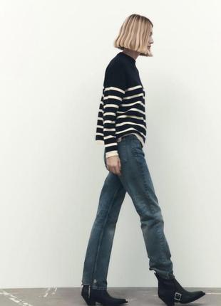 Zara смугастий трикотажний светр, кофт, лонгслив, лонг, світшот, толстовка, бретонка, тільник5 фото