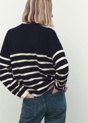 Zara смугастий трикотажний светр, кофт, лонгслив, лонг, світшот, толстовка, бретонка, тільник3 фото