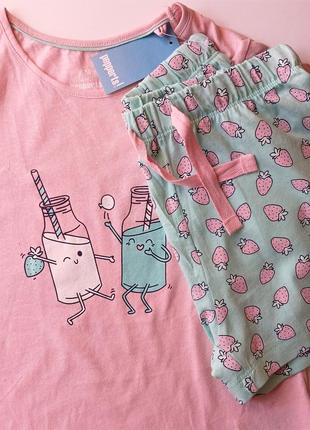 8-10 лет летняя пижама для девочки домашняя футболка детская шорты трикотажные отдых пляж лето2 фото