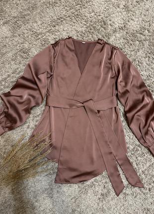 Шелковая блузка на запах сатиновая блуза с завязками атласная рубашка6 фото