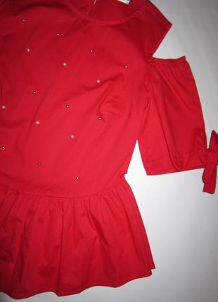 Новая роскошная красная блуза вырезы на плечах4 фото