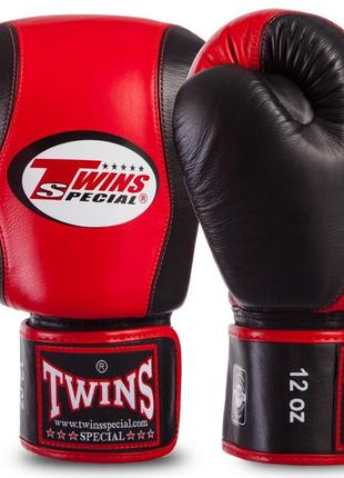 Перчатки боксерские кожаные twins bgvl7 12-16унций красный-черный2 фото