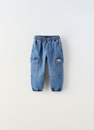 Джинси zara 92,98,116 см карго для хлопчиків штани сині джогери
