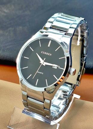 Чоловічий класичний кварцовий стрілковий наручний годинник curren 8106 silver black