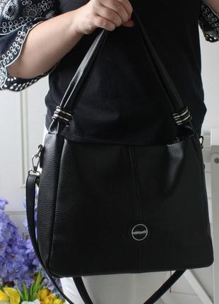 Женская стильная и качественная сумка мешок из эко кожи премиум качества черная9 фото