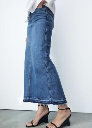 Zara довга варена джинсова спідниця міді, юбка8 фото