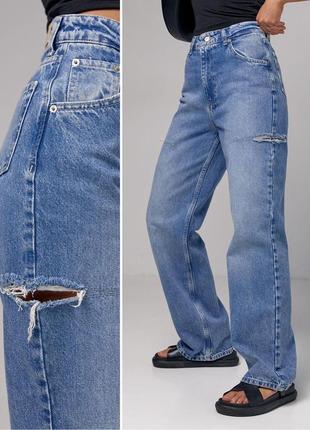 Жіночі джинси з декоративними розрізами на стегнах1 фото