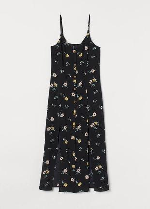 Чёрное миди платье комбинация в цветочек с разрезами на пуговицах h&m6 фото