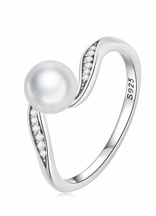 Серебряное кольцо серебро 925 проби s925 кольцо колечко с жемчужиной1 фото
