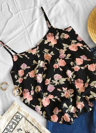 Актуальный шифоновый черный топ в цветочный принт от new look