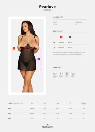 Сорочка эротическая ночнушка obsessive pearlove chemise & thong чёрный s/m  ( so7877 )5 фото