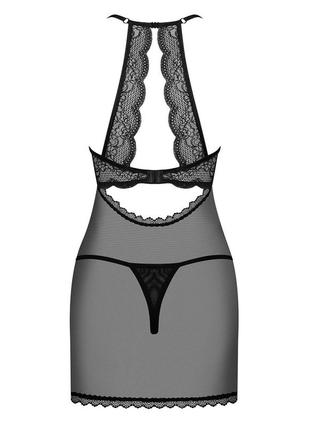 Сорочка эротическая ночнушка obsessive pearlove chemise & thong чёрный s/m  ( so7877 )4 фото