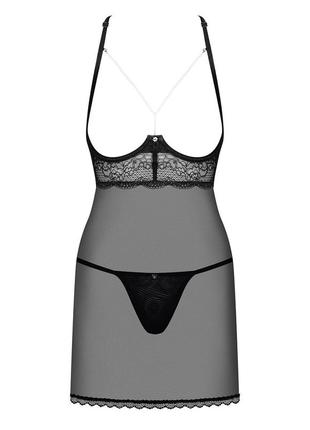 Сорочка эротическая ночнушка obsessive pearlove chemise & thong чёрный s/m  ( so7877 )3 фото