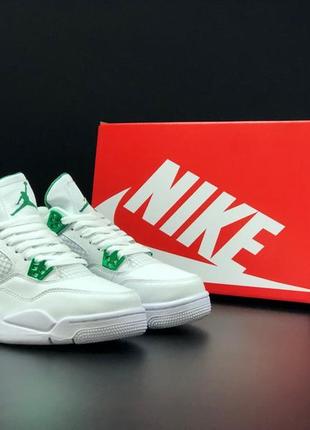 Жіночі кросівки nike air jordan 4 retro white green джордан білого з зеленим кольорів2 фото