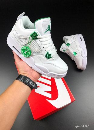 Жіночі кросівки nike air jordan 4 retro white green джордан білого з зеленим кольорів