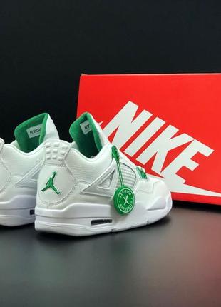 Жіночі кросівки nike air jordan 4 retro white green джордан білого з зеленим кольорів3 фото