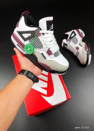 Жіночі кросівки nike air jordan 4 retro white burgundy джордан білого з бордовим кольорів