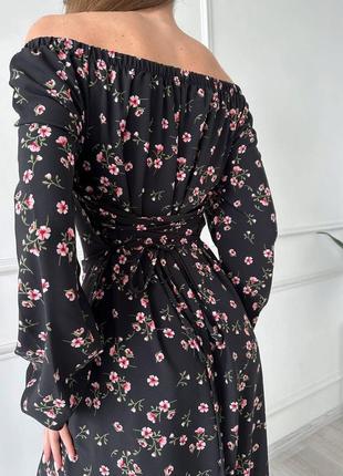 Платье миди с разрезом на спине шнуровка на груди завязка софт принт6 фото