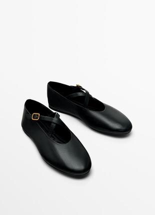 Чорні шкіряні балетки жіночі massimo dutti new