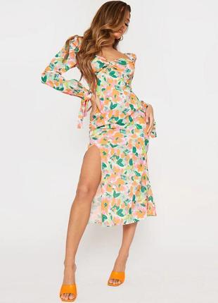 Розпродаж сукня prettylittlething міді asos з зав'язками на рукавах