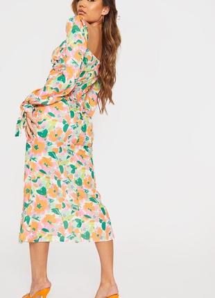 Розпродаж сукня prettylittlething міді asos з зав'язками на рукавах7 фото