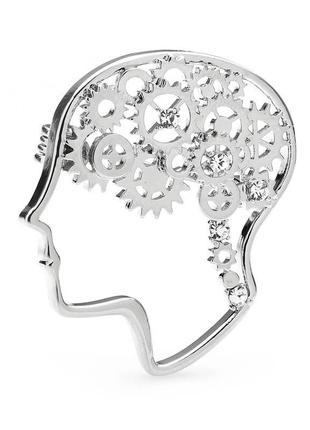 Брошь медицинская голова с шестеренками (серебро)