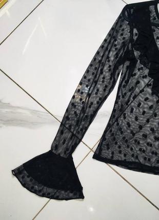 Чёрная кофта лонгслив сетка горошек от h&m4 фото