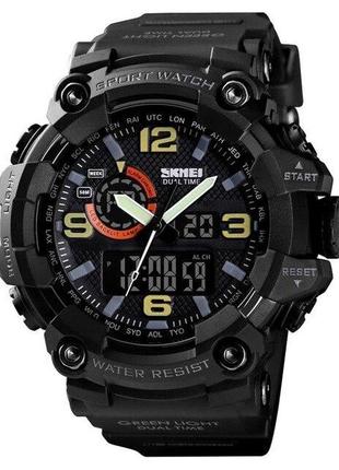 Skmei 1520bk all black мужские часы для военных милитари секундомер будильник подсветка водозащита