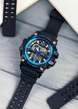 Skmei 1283 black-blue мужские часы для военных милитари секундомер будильник подсветка водонепроницаемые3 фото