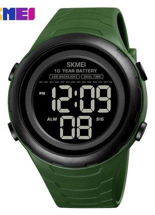 Skmei 1675ag army green чоловічі годинники для військових мілітарі секундомір будильник підсвітка водозахист