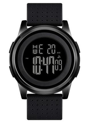 Skmei 1502 all black чоловічі годинники для військових мілітарі секундомір будильник підсвітка водозахист1 фото