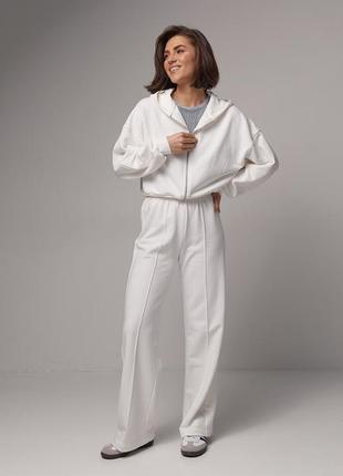 Женский спортивный костюм с худи на молнии lurex - молочный цвет, m (есть размеры)9 фото