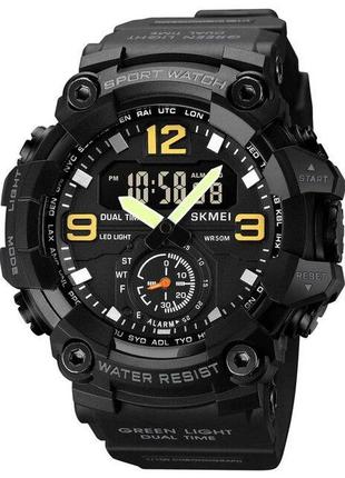 Skmei 1965bk black мужские часы для военных милитари секундомер будильник подсветка водозащита