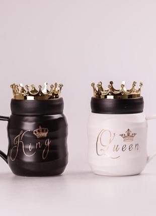 Набір кружок керамічних 450 мл queen&king з кришкою 2 штуки