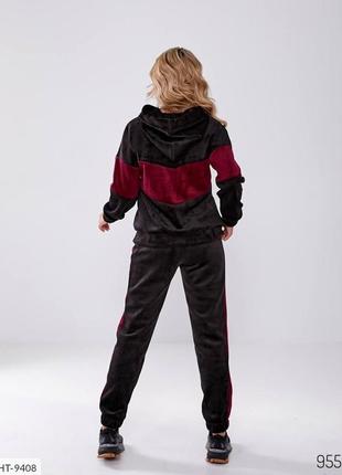 Велюровый двухцветный спортивный костюм женский плотный стильный модный мягкий красивый размеры 40-545 фото