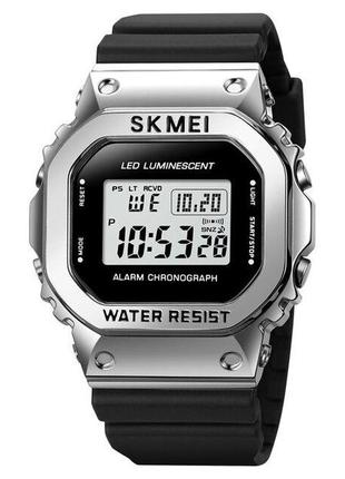 Skmei 1851sibk silver black мужские часы для военных милитари секундомер будильник подсветка водозащита