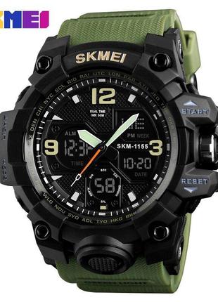 Skmei 1155 black-military мужские часы для военных милитари секундомер будильник подсветка водозащита