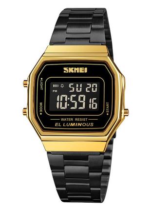 Skmei 1647gdbk gold-black, часы, черные, желтые, стильные, прочные, мужские, на каждый день, электронные1 фото