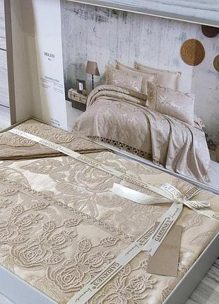 Покрывало жаккардовое люкс с наволочками gardine's helen bej 240 на 260 см