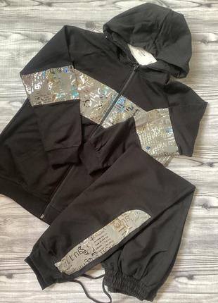 Костюм спортивный трикотажный для девочки подростка со светоотражающими вставками турция р.158