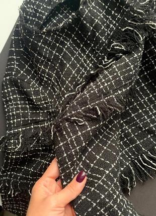 👚крутой чёрный твидовый свитер zara/чёрная твидовая кофта с бахромой в клетку👚4 фото
