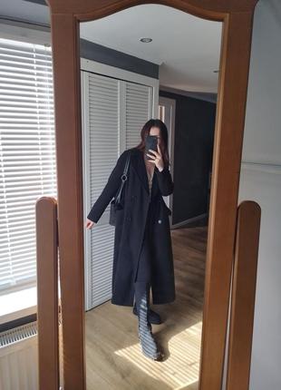 Черное длинное пальто, размер m, длина макси1 фото