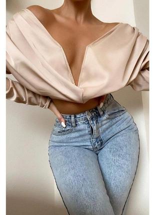 Блуза бежева вкорочена з вирізом 5xl misspap