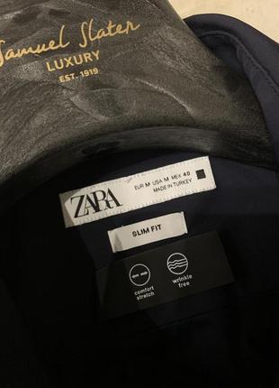 Темно синя ділова класична сорочка zara чоловіча стрейчева7 фото