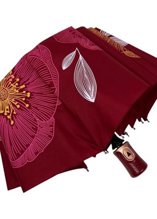 Бордова складна жіноча парасолька з квітами3 фото
